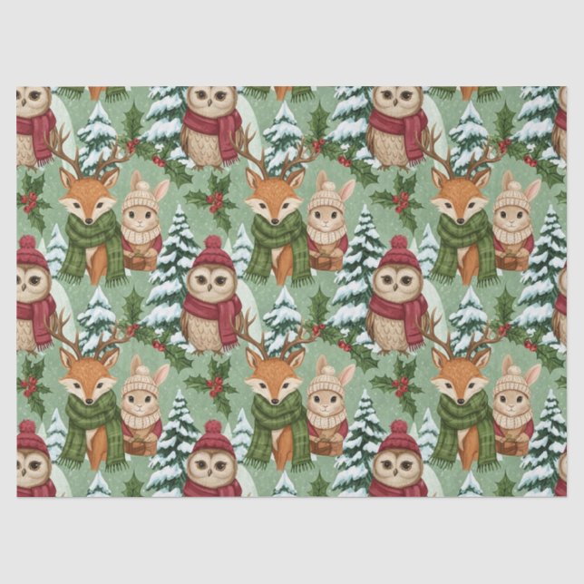 Winter Woodland Animals Christmas Pattern Tissue Paper (Front)