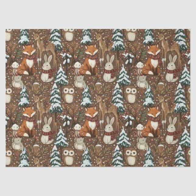 Winter Woodland Animals Christmas Pattern Tissue Paper (Front)