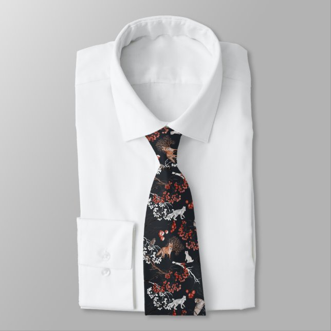 Winter Woodland Animals Christmas  Tie (Tied)