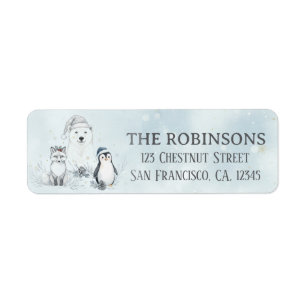 Winter Woodland Animals Custom Christmas Return Address Label