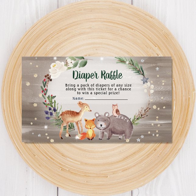 Winter Woodland Animals Diaper Raffle Baby Shower Enclosure Card (Creator Uploaded)