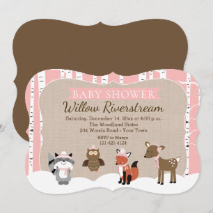 Winter Woodland Animals Die Cut Pink Baby Shower Invitation