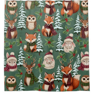 Winter Woodland Animals Festive Charm Shower Curtain