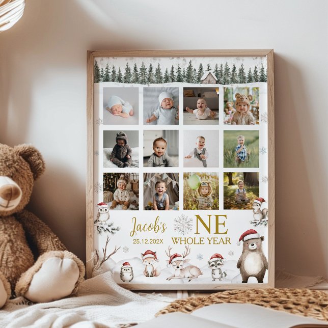 Winter Woodland Animals First Year Photo Milestone Poster (Creator Uploaded)
