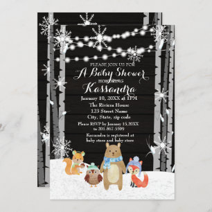 Winter Woodland Animals Forest Baby Shower Card