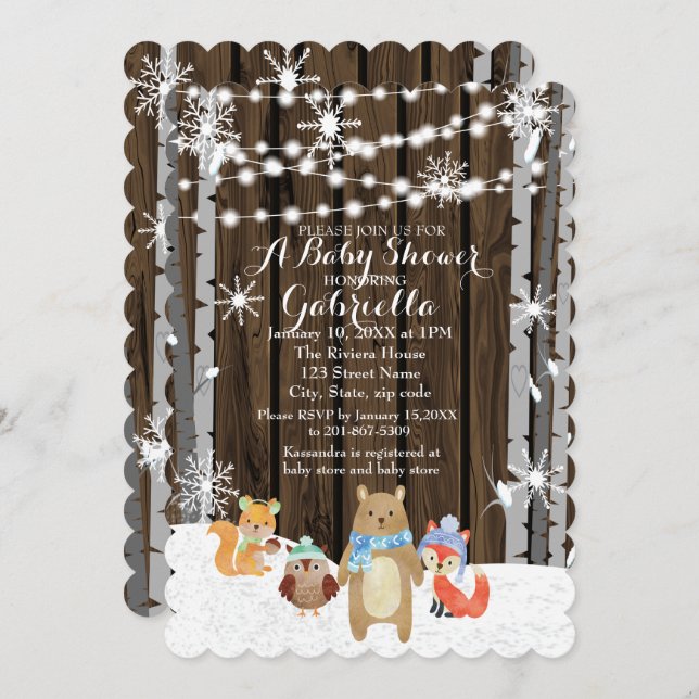 Winter Woodland Animals Forest Baby Shower Card (Front/Back)