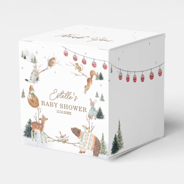 Winter Woodland Animals Forest Baby Shower Thank Favour Box (Front Side)