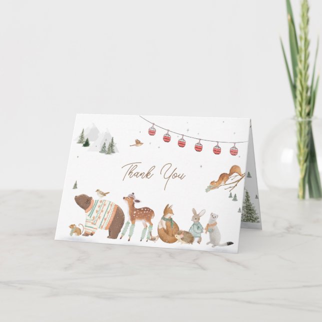 Winter Woodland Animals Forest Baby Shower Thank You Card (Front)