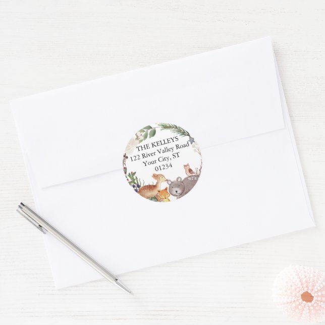 Winter Woodland Animals  Return Address Classic Round Sticker (Envelope)