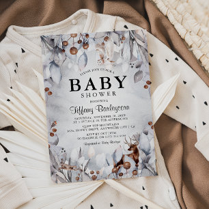 Winter Woodland Animals Watercolor Baby Shower Invitation