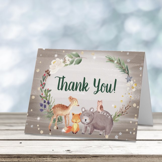 Winter Woodland Animals Watercolor Baby Shower Thank You Card (Creator Uploaded)