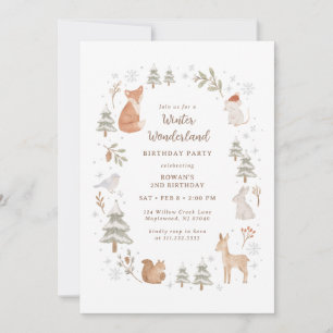 Winter Woodland Animals Wonderland Birthday Invitation