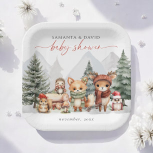 Winter Woodland Baby Animals  Paper Plate