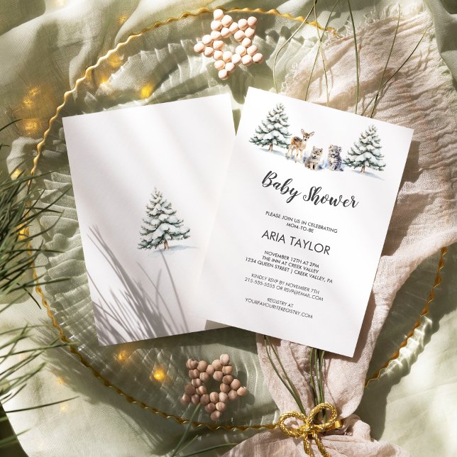 Winter Woodland Baby Animals|White Baby Shower Invitation (Creator Uploaded)