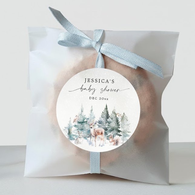 Winter Woodland Baby It's Cold Outside Baby Shower Classic Round Sticker (Creator Uploaded)