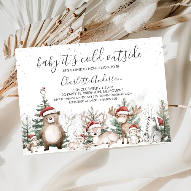 Winter Woodland baby it's Cold Outside Baby Shower Invitation (Woodland Baby It's Cold Outside baby Shower Invitation, Gender Neutral, Woodland Animals, Winter)