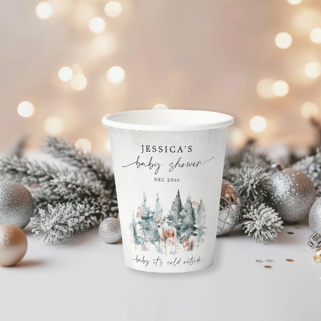 Winter Woodland Baby It's Cold Outside Baby Shower Paper Cups (Creator Uploaded)
