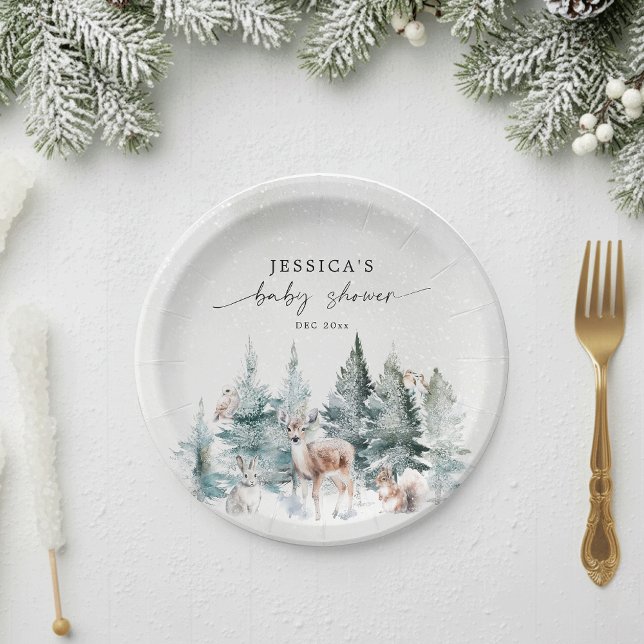 Winter Woodland Baby It's Cold Outside Baby Shower Paper Plate (Creator Uploaded)