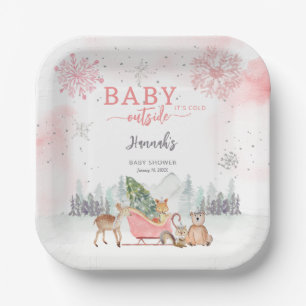 Winter Woodland Baby It's Cold Outside Baby Shower Paper Plate