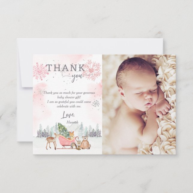 Winter Woodland Baby Its Cold Outside Shower Photo Thank You Card (Front)