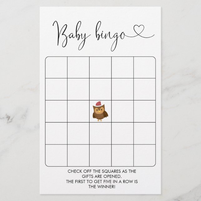 Winter Woodland Baby Shower Bingo Game (Front)