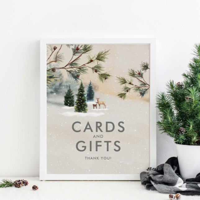 Winter Woodland Baby Shower Cards and Gifts Poster (Forest Woodland Baby Shower Cards and Gifts Sign )