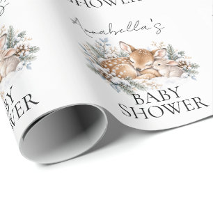 Winter Woodland Baby Shower Cute Baby Deer & Bunny Wrapping Paper
