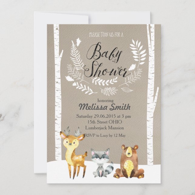 Winter Woodland Baby Shower Invitation (Front)