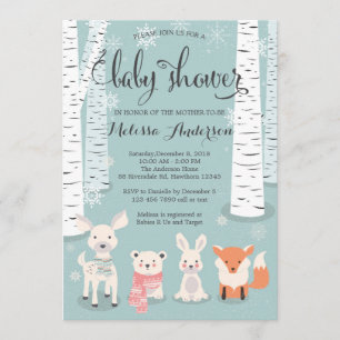 winter woodland baby shower invitation, animals invitation
