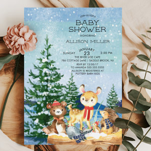 Winter Woodland Baby Shower Invitations