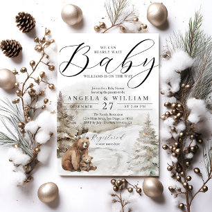 Winter Woodland Bear Theme Baby Boy Shower Invitation