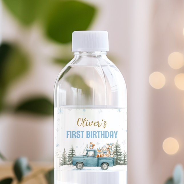 Winter Woodland Birthday Party Water Bottle Label (Creator Uploaded)
