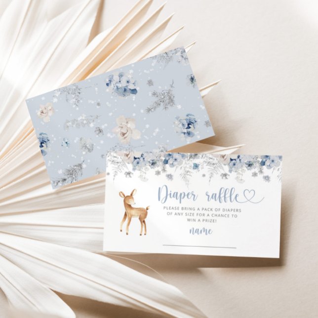 Winter woodland blue deer diaper raffle ticket enclosure card (Creator Uploaded)
