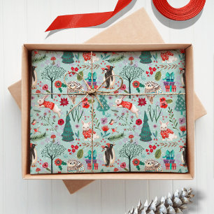 Winter Woodland Blue & red Animals forest pattern Tissue Paper