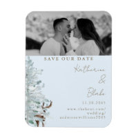 Winter Woodland Blue Wedding Photo Save our Date