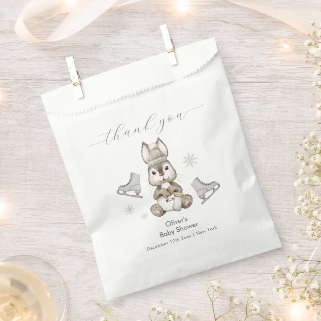 Winter Woodland Bunny Ice Skate Baby Shower  Favour Bag (Clipped)