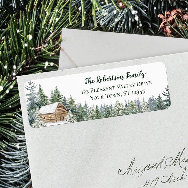 Winter Woodland Cabin Christmas Return Address Label (Creator Uploaded)