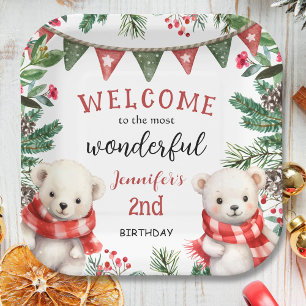 Winter Woodland Christmas 2nd Birthday Paper Plate