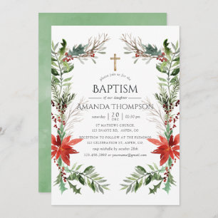 Winter Woodland Christmas Baptism or Christening Invitation