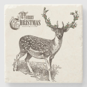 winter woodland christmas deer stone coaster