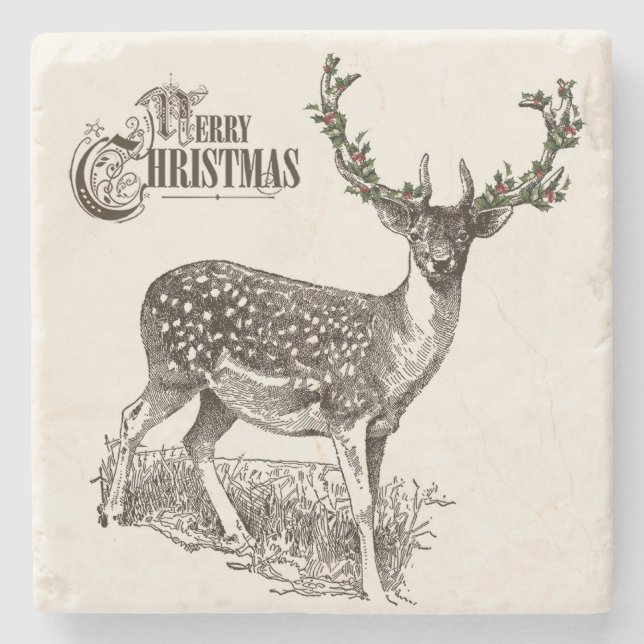 winter woodland christmas deer stone coaster (Front)