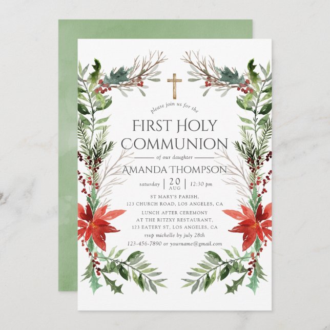 Winter Woodland Christmas First Holy Communion Invitation (Front/Back)