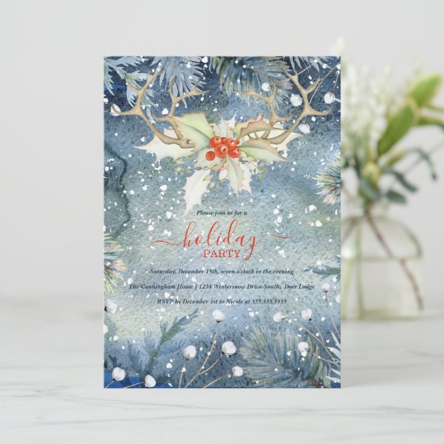 Winter Woodland Christmas Holiday Party Invitation (Standing Front)