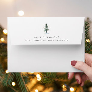 Winter Woodland Christmas Pine Tree Return Address Envelope