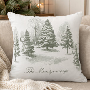 Winter Woodland Christmas Tree Pine Monogram Cushion