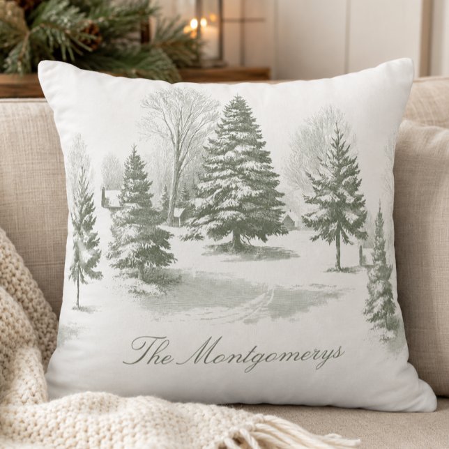 Winter Woodland Christmas Tree Pine Monogram Cushion (Creator Uploaded)