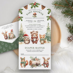 Winter Woodland Cute Animals Christmas Baby Shower All In One Invitation