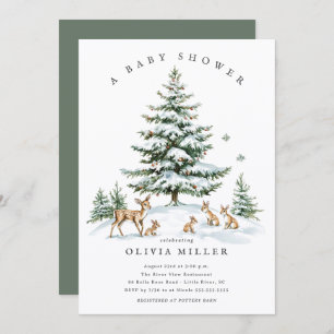 Winter Woodland Deer Baby Shower Invitation