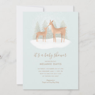 Winter Woodland Deer Blue Baby Shower Invitation