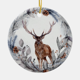 Winter Woodland Deer Ceramic Ornament